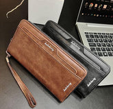 Baellerry Men’s Long PU Leather Zipper Wallet Stylish & Durable Multi-Card Organizer - Black