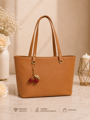 Cherry Charm Women's Tote Bag with Dual Zip Compartments, Back Pocket & Inner Pocket - Black