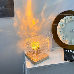 Dynamic Rotating Water Ripple Night Light Flame Crystal Lamp for Living Room Study Bedroom (Attached USB cable)