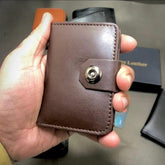 Leather Wallet for Men & Boys Slim Bifold Design 5 Card Holders + 1 Main Compartment Magnetic Button Closure - black