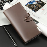 Premium Men's Long Wallet with Mobile Pocket 10 Card Slots Cash Pocket Button Closure - Black