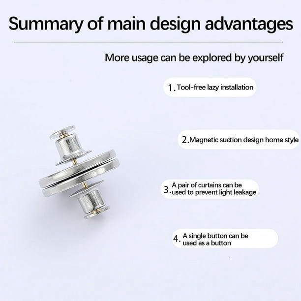 Curtain Pins, Curtain Tiebacks, Magnetic, Gap Resistant, Lace &nbsp;Curtains, Curtain Accessories, Fasteners &nbsp;Curtains Button Magnet - Pack Of 04