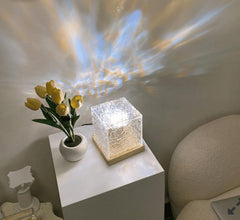 Dynamic Rotating Water Ripple Night Light Flame Crystal Lamp for Living Room Study Bedroom (Attached USB cable)