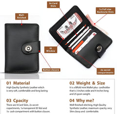 Leather Wallet for Men & Boys  Slim Bifold Design  5 Card Holders + 1 Main Compartment  Magnetic Button Closure - black