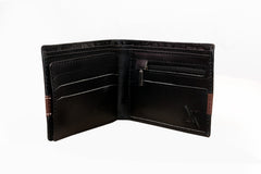 Men’s Croc-Texture Cow Leather Wallet – Black with Maroon Strip  Stylish Bifold Slim Wallet