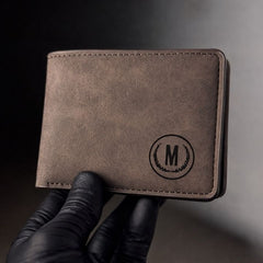 Premium Men's Leather Wallet – M Logo  6 Card Slots  2 Cash Pockets  2 SIM Slots  Elegant Flap Design  4 Colors - Blac