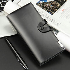 Premium Men's Long Wallet with Mobile Pocket  10 Card Slots  Cash Pocket  Button Closure  - Black