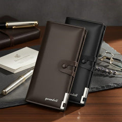 Premium Men's Long Wallet with Mobile Pocket  10 Card Slots  Cash Pocket  Button Closure  - Black