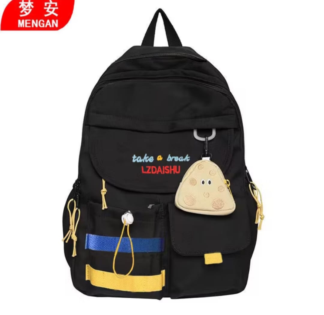 Stylish Black Backpack with Blue &amp; Yellow Stripes