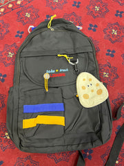 Stylish Black Backpack with Blue &amp; Yellow Stripes