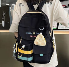 Stylish Black Backpack with Blue &amp; Yellow Stripes